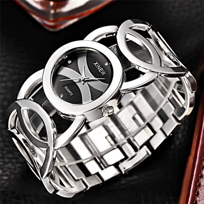 Women Original XINEW 6438 Watches Ladies Casual Golden Quartz Bracelets Watch