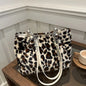 Leopard Print Fur Bags Women Fashion Portable Faux Fur Handbags Winter Soft Warm Bag Girls Fluffy Large Capacity Tote Purse