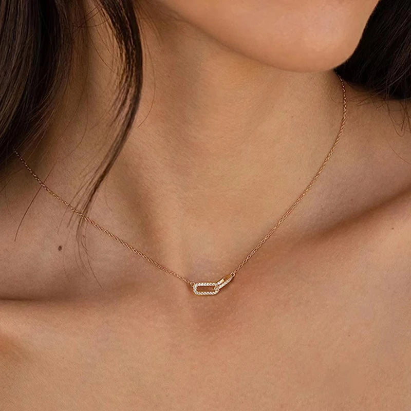 S925 Silver Round Choker Zircon For Women Fashion Chain Minimalist Dainty Double Circle Pendant Necklace Neck Fine Jewelry