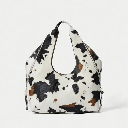 Women's Simple Fashion Casual Tote Bag, Cow Print Shoulder Bag, Spacious Designer Satchel,Leopard Print Handbag for Everyday Use