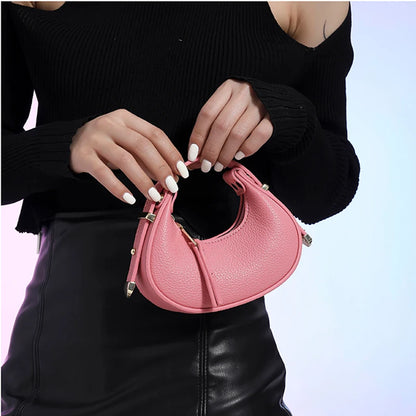 Textured Mini Half Moon Bag Chic Versatile Soft Leather Lipstick Handbags