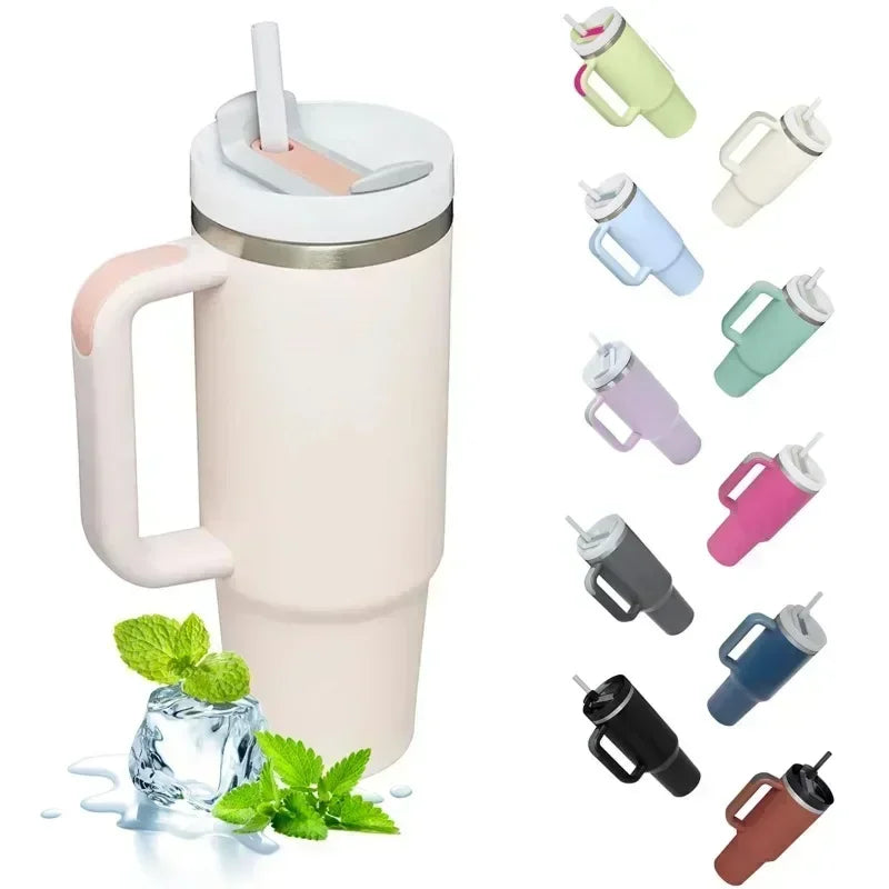 Insulated Tumbler with Handle Straw 1200ml Stainless Steel Vacuum Cup Quencher 2.0 Thermal Mug for Hot and Cold Coffee Drinks