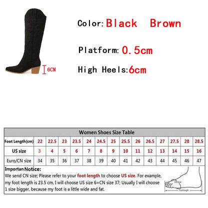 Retro Spring Winter Knee High Boots Women Comfy Walking Fashion Pointed Toe Female Western Cowboy Boot High Heel