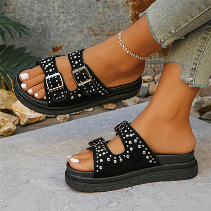 Summer Fashion Comfortable Women's Sandals Roman Metal Breathable Thick Sole Round Head Walking Casual Shoes