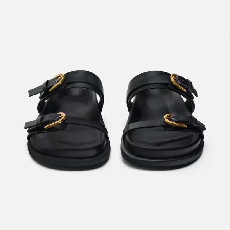 Women’s Flat Slingback Sandals  Round Toe with Buckle