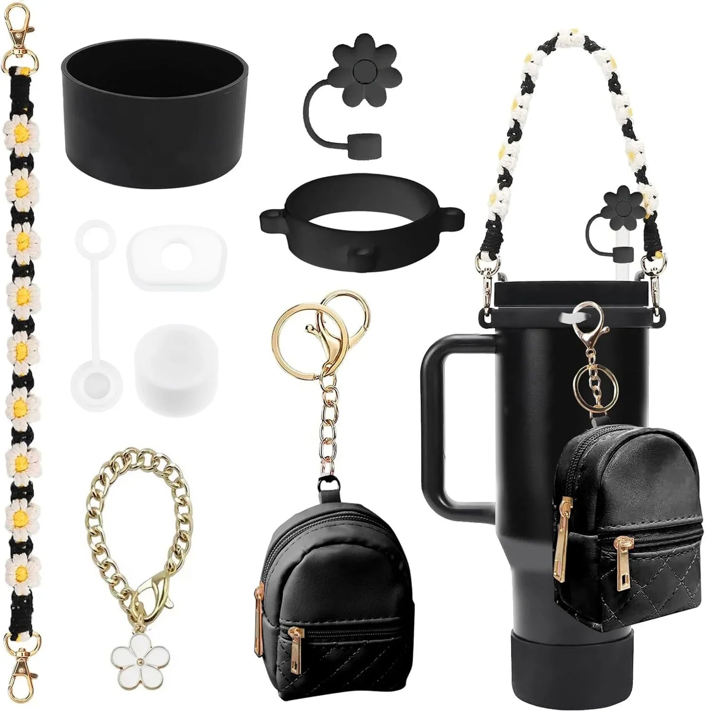 9PCS Cup Accessories Set Water Bottle Handle Strap Coin Purse Silicone Cup Boot Straw Cover for Stanley Cup 30oz & 40oz Tumbler