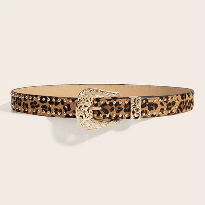 Western Brown PU Leather Leopard Women Belts For Women Cowgirl High Quality Luxury Brands Punk Accessory Wide Female belt