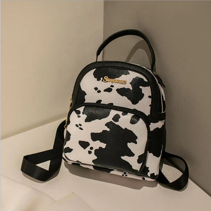 Women Mini Backpack Printed Cow Pattern Backpacks Simple Casual Student Bookbags Traveling Boin Purse Backpacks