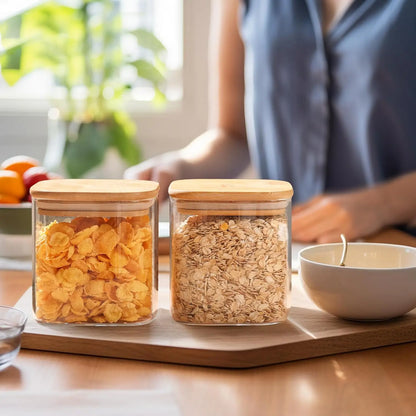 ComSaf 24oz Glass Food Storage Jars Set of 9, Clear Glass Storage Containers with Bamboo Lids, Pantry Organization Jar, Spice