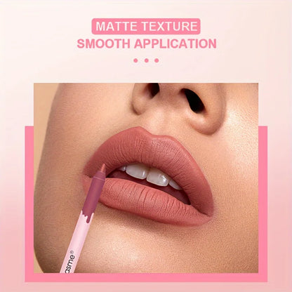12-Color Matte Lip Liner Set – Waterproof Long-Lasting Nude & Red Pencils