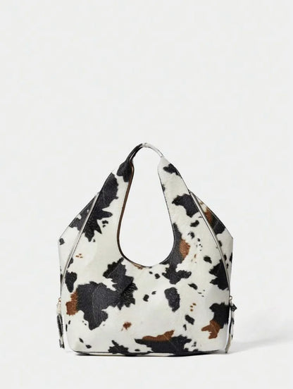 Women's Simple Fashion Casual Tote Bag, Cow Print Shoulder Bag, Spacious Designer Satchel,Leopard Print Handbag for Everyday Use