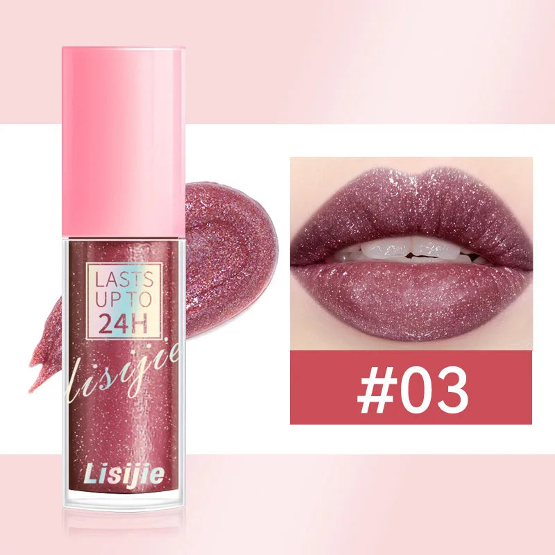 Glitter Lip Glaze Long Lasting Waterproof Liquid Lipstick Dewy Finish Lip Oil Lip Tint Moisturizing Lip Balm Highly Pigmented