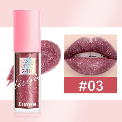 Glitter Lip Glaze Long Lasting Waterproof Liquid Lipstick Dewy Finish Lip Oil Lip Tint Moisturizing Lip Balm Highly Pigmented