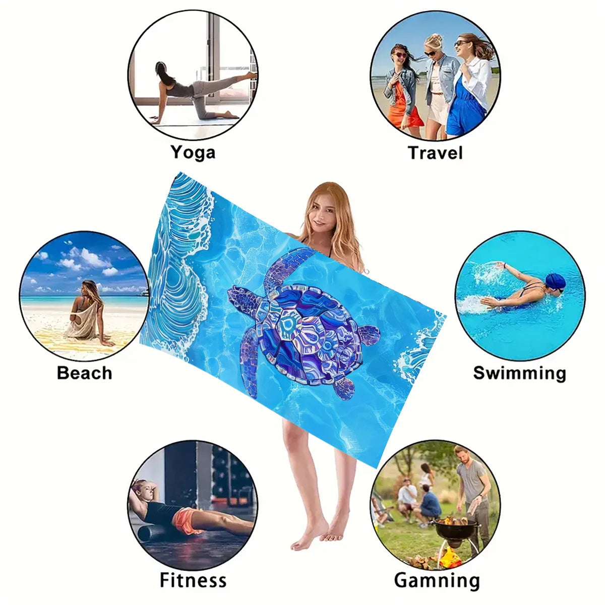 Print Sea Beach Towel Quick-Dry Washable Beach Towels Sandproof Portable Beach Towels  For Travel Swimming Camping Beach