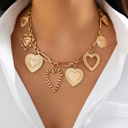 Punk Big Heart Pendant Necklace for Women Fashion Goth Metal Choker Necklace Charm Party Jewelry On The Neck Gifts