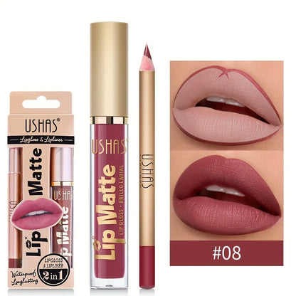 Matte Lipgloss&lip Liner Set 12 Colors Waterproof Luquid Lipstick High Pigmented Long Lasting Waterproof Lips Makeup