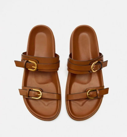 Women’s Flat Slingback Sandals  Round Toe with Buckle