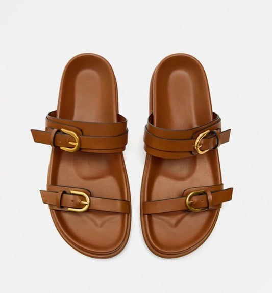 Women’s Flat Slingback Sandals  Round Toe with Buckle