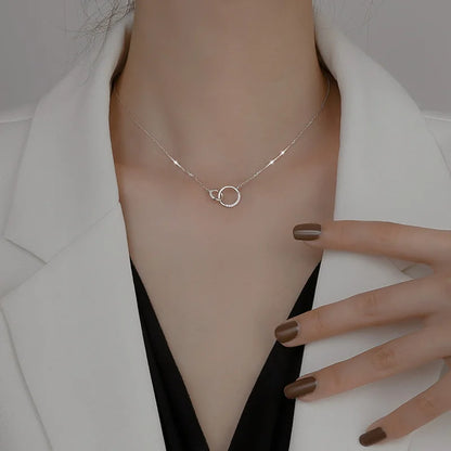 S925 Silver Round Choker Zircon For Women Fashion Chain Minimalist Dainty Double Circle Pendant Necklace Neck Fine Jewelry
