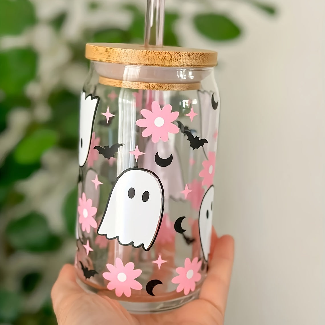 1/4pc, Cute Halloween Ghost Drinking Glass With Lid And Straw - 18oz/550ml Can Shaped Cup For Beer, Juice, Milk, Iced Coffee - Perfect For Halloween Decor And Summer Drinkware