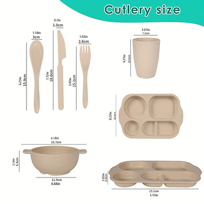 24pc Wheat Straw PP Plate Set, Unbreakable, BPA-Free, Reusable, Anti-scalding, Easy To Clean, Microwave Dishwasher Safe, Camping Utensils For Kitchen, Outdoor, Party, Home, Tableware Accessories, Beige