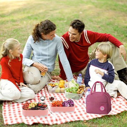 60oz 2 layers Multi grid Lunch Box with Sauce Box, Soup Cup, Cutlery, and Insulated Bag. Lunch Box Set.