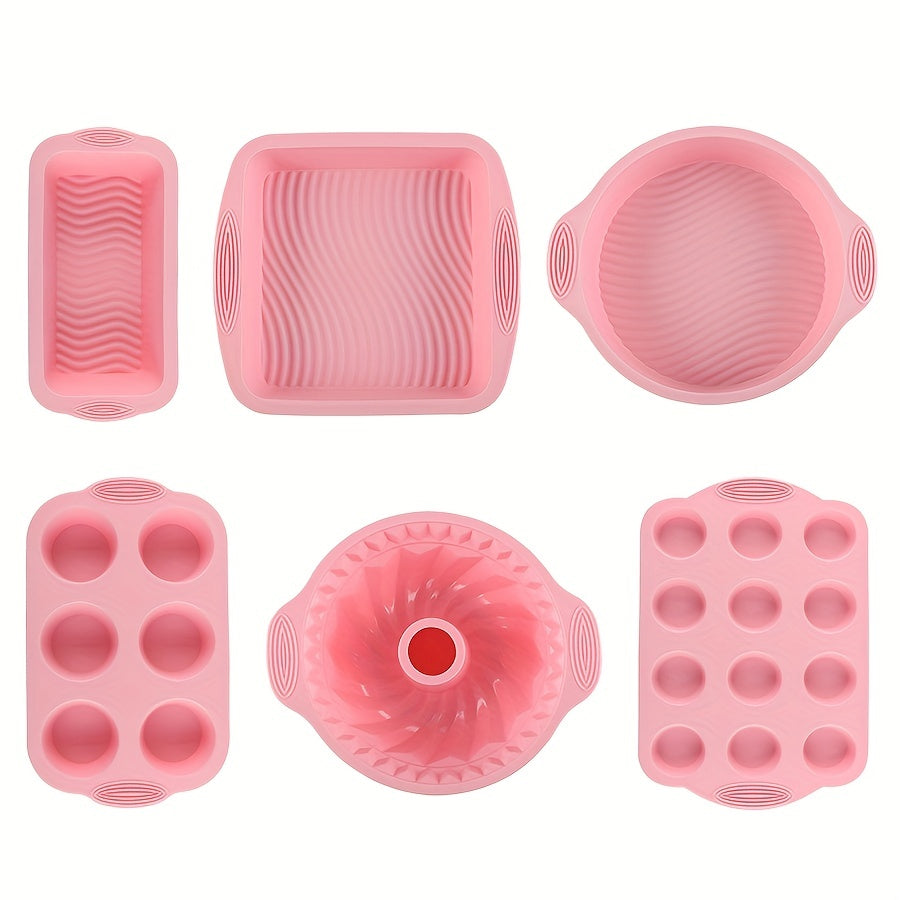 6pcs, Nonstick Silicone Bakeware Set, Cake Pan, Muffin Pan, Bundt Pan, Loaf Pan, Heat Resistant Bread Molds, Baking Tools, Kitchen Gadgets, Kitchen Accessories