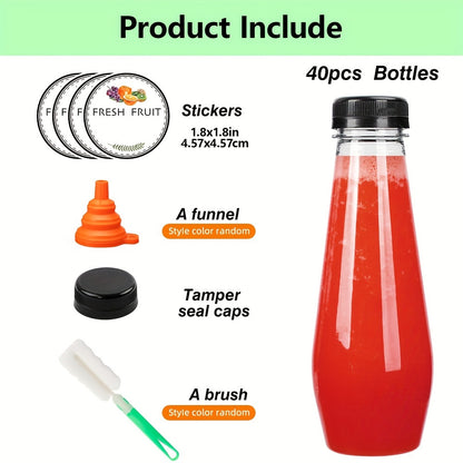 40pcs Juice Bottles, Empty Plastic Juicing Bottles with Caps, 12oz  Cone Reusable Clear Bulk Beverage Containers for Juicing, Drinking, Milkshake, Tea, can store juices, milk, can seal your food well, 7.3x2.36in