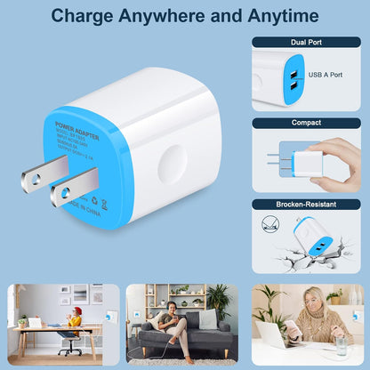 USB Charger Wall Plug, Iphone Charging Box, 5Pack Home Travel 2.1Amp Dual Port Fast Wall Charger Quick Charging Block Cube Brick for Iphone 16E 16 15 14 13 12 Pro Max XR X 8 7 6,Samsung,Android