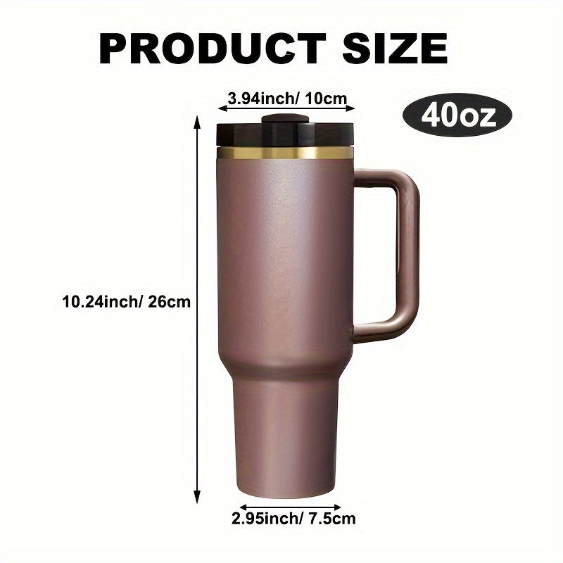 20 PACK 40 oz Tumbler with Handle and Straw Lid Powder Coated Chocolate Gold Plated Laser Engraving Insulated Reusable Double Wall Stainless Steel Water Bottle Travel Mug