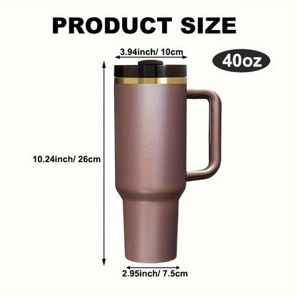 20 PACK 40 oz Tumbler with Handle and Straw Lid Powder Coated Chocolate Gold Plated Laser Engraving Insulated Reusable Double Wall Stainless Steel Water Bottle Travel Mug