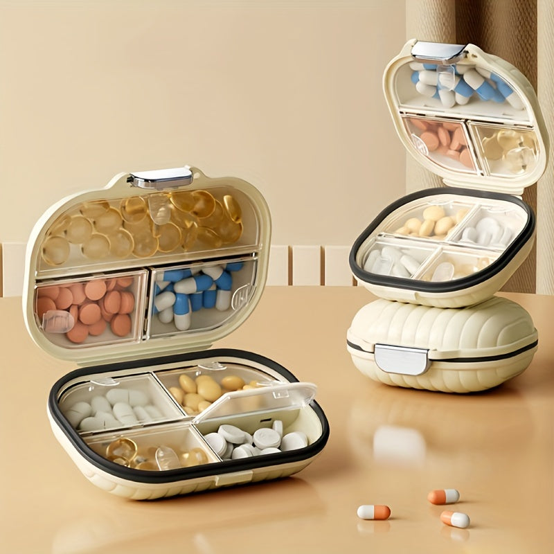 Portable sealed seven-compartment pill storage box, can record time divided into large and small two models. Can be used as fish oil, vitamins, pills storage box. Travel Pill Box