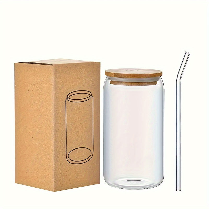 16 Oz Insulated Drinking Glasses - Beer Can Glasses with Lids and Straws, Iced Coffee Glasses, Glass Coffee Cups, Water Glasses, Glass Tumblers for Whiskey, Wine, Soda, and Tea