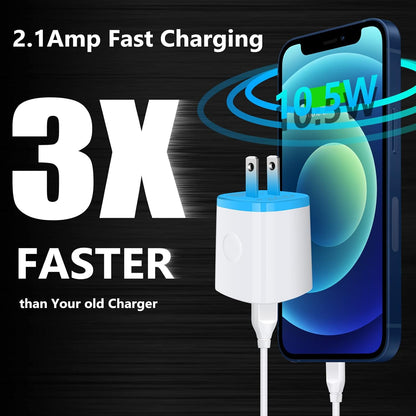 USB Charger Wall Plug, Iphone Charging Box, 5Pack Home Travel 2.1Amp Dual Port Fast Wall Charger Quick Charging Block Cube Brick for Iphone 16E 16 15 14 13 12 Pro Max XR X 8 7 6,Samsung,Android