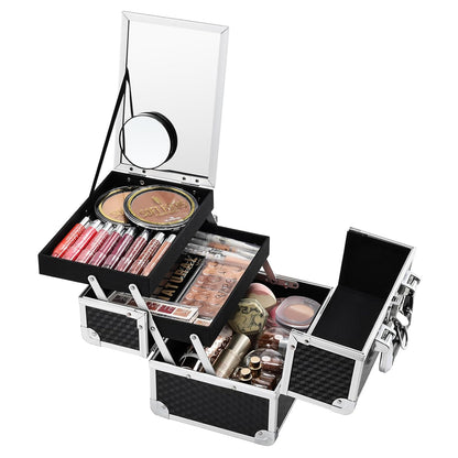 Beauty Makeup Train Case for Lady Portable Cosmetic Box Jewelry Organizer Lockable with Keys and Mirror 2-Tier Trays Carrying with Handle Makeup Storage Box - Rose Gold