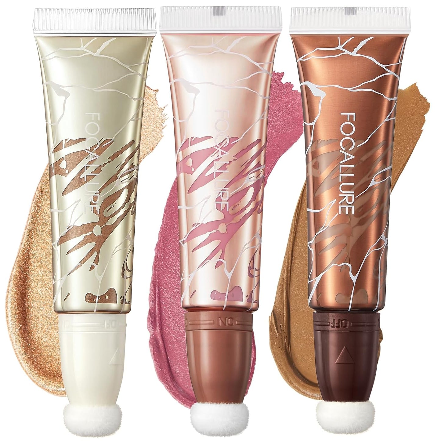 3 PCS Liquid Contour Stick,Moisturizing Highlighter,Blush and Bronzer,Silky Cream Contouring Pen with Soft Cushion Applicator,Long Lasting Face Illuminator Makeup,Bikini Beach